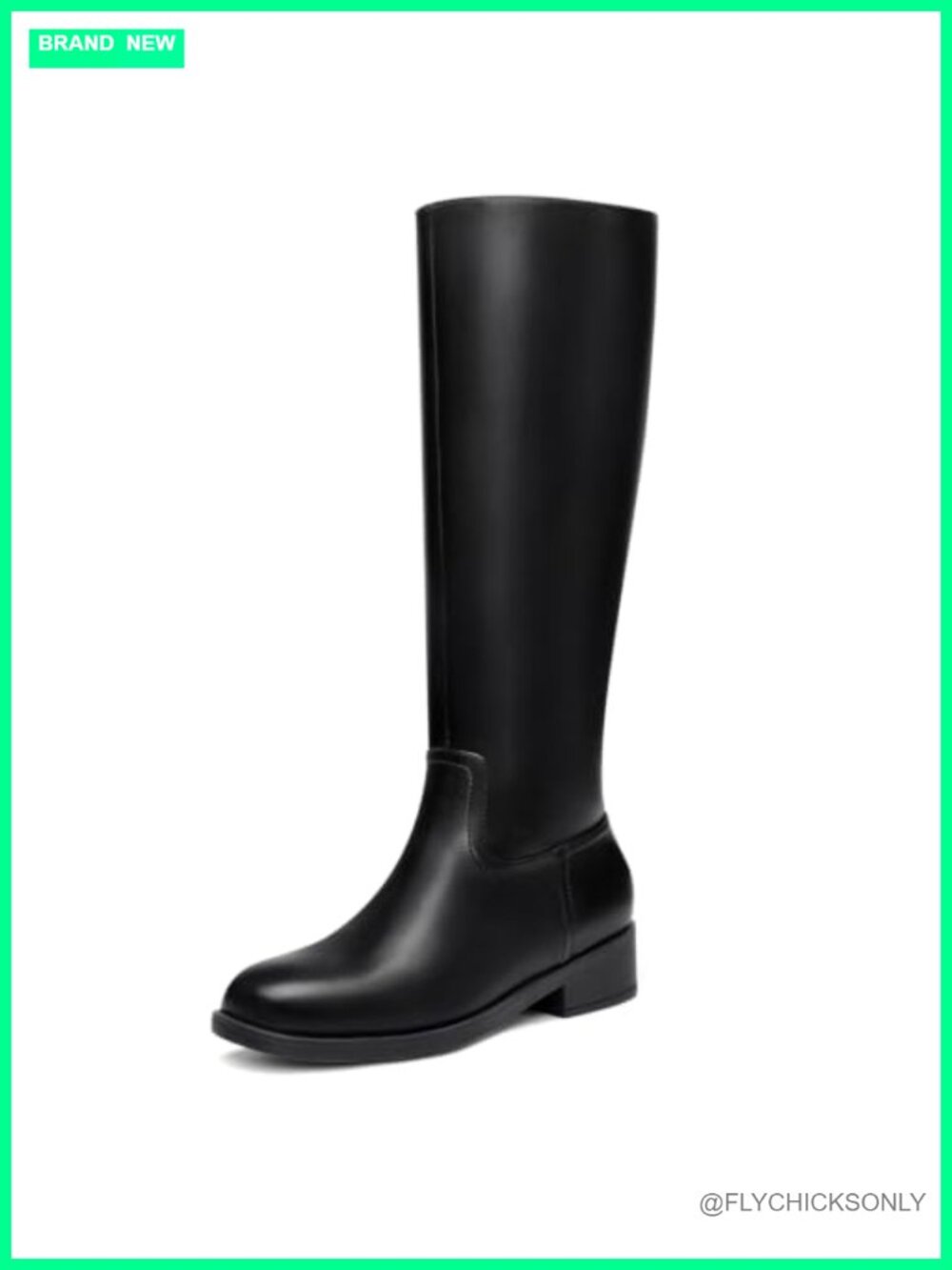 Women's Knee High Boots Faux Leather Square Toe Side Zipper Flat Chunky Heel